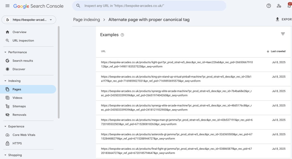 Alternate pages or duplicate page urls reported in the Google search console
