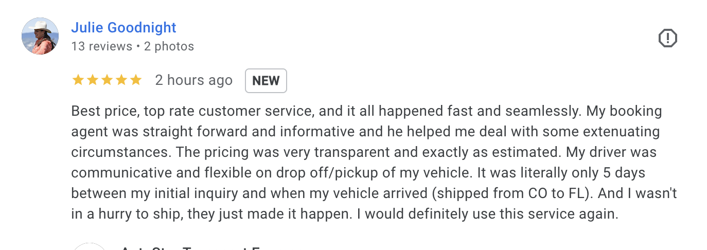 AutoStar Transport Express review on Google