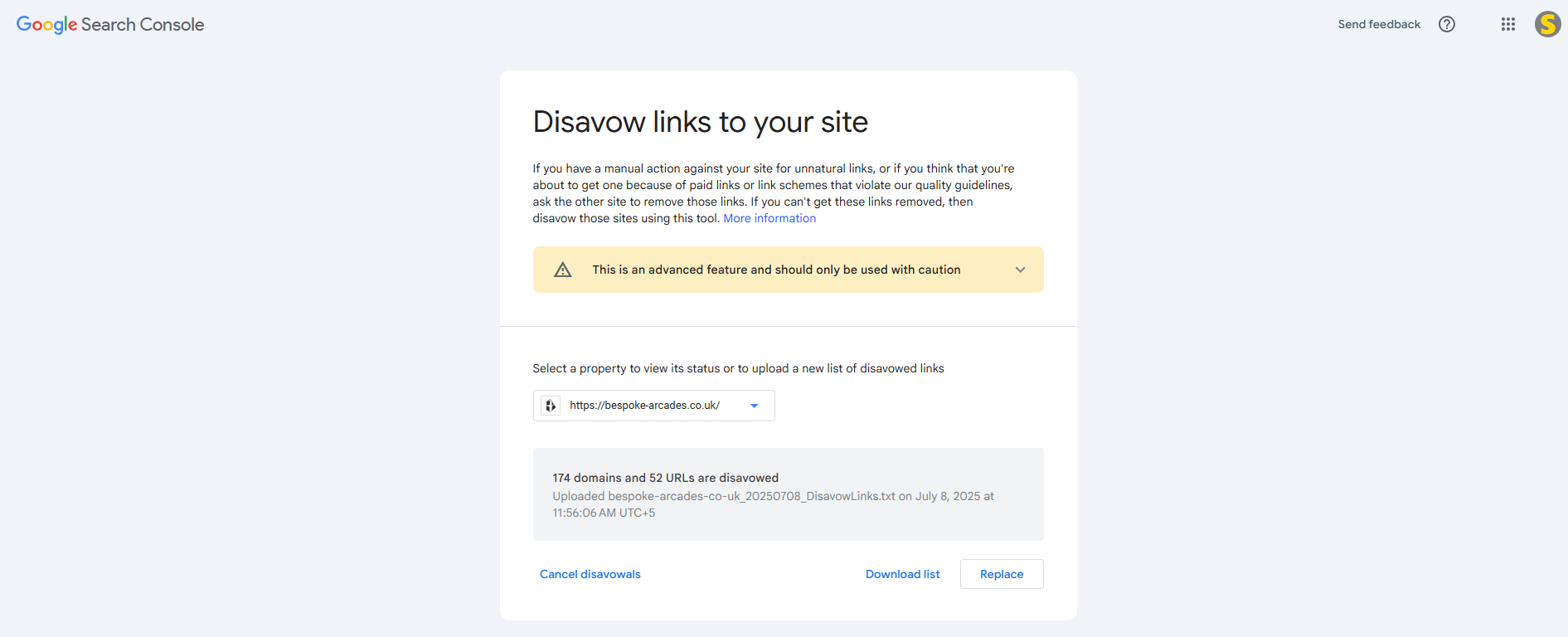 Bespoke-Arcades.co.uk 3 Google Search Console disavow tool, an advanced SEO feature used by digital marketing experts to disavow toxic backlinks.
