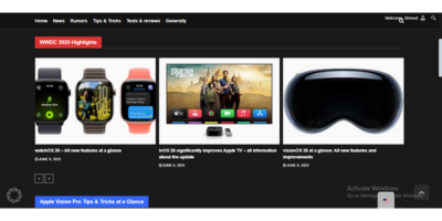 Apfelpatient.de 8 Apple Vision Pro blog with articles on connecting to Mac, customizing Control Center, and using AirPods.